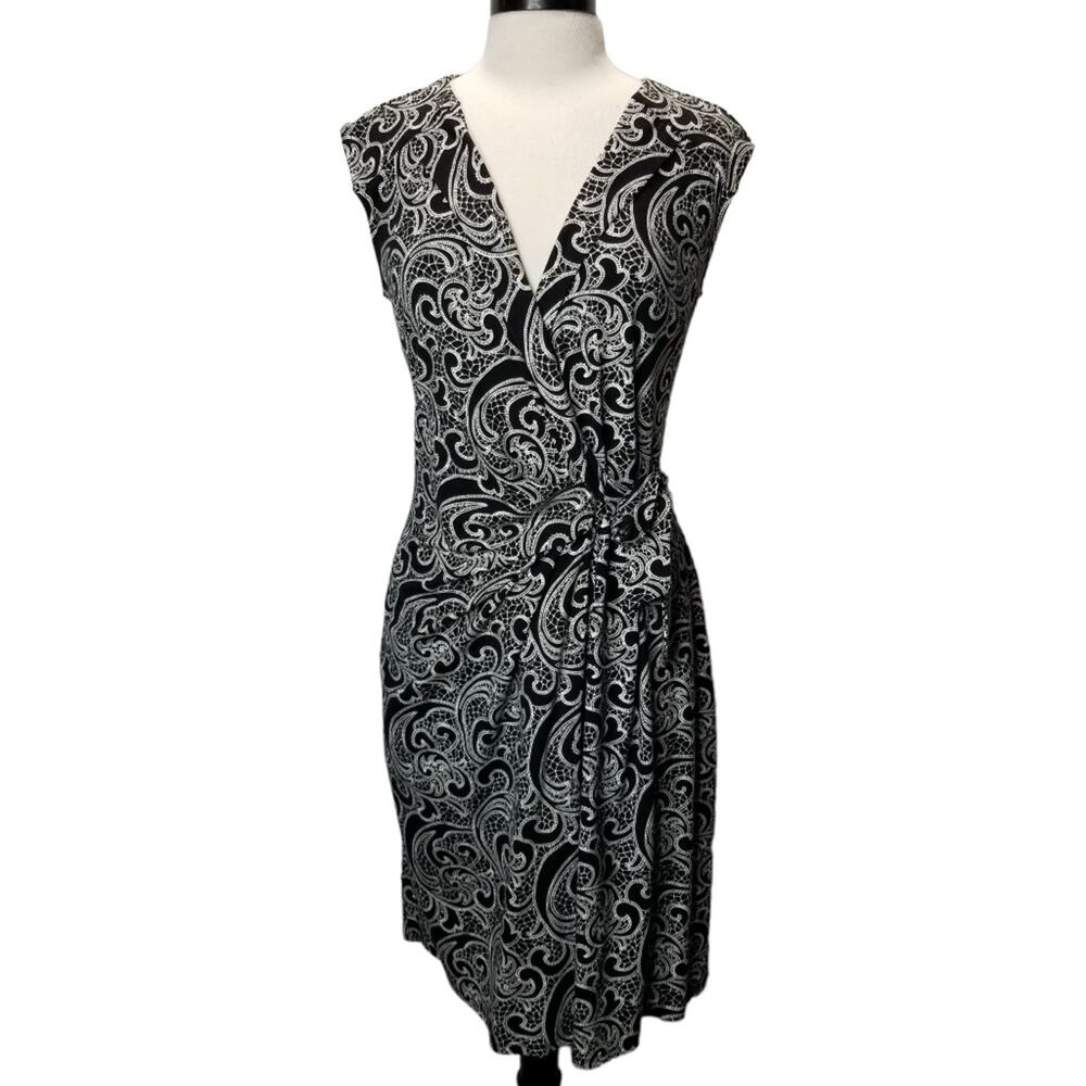 Ann Taylor Dress Small Black White Paisley Wrap